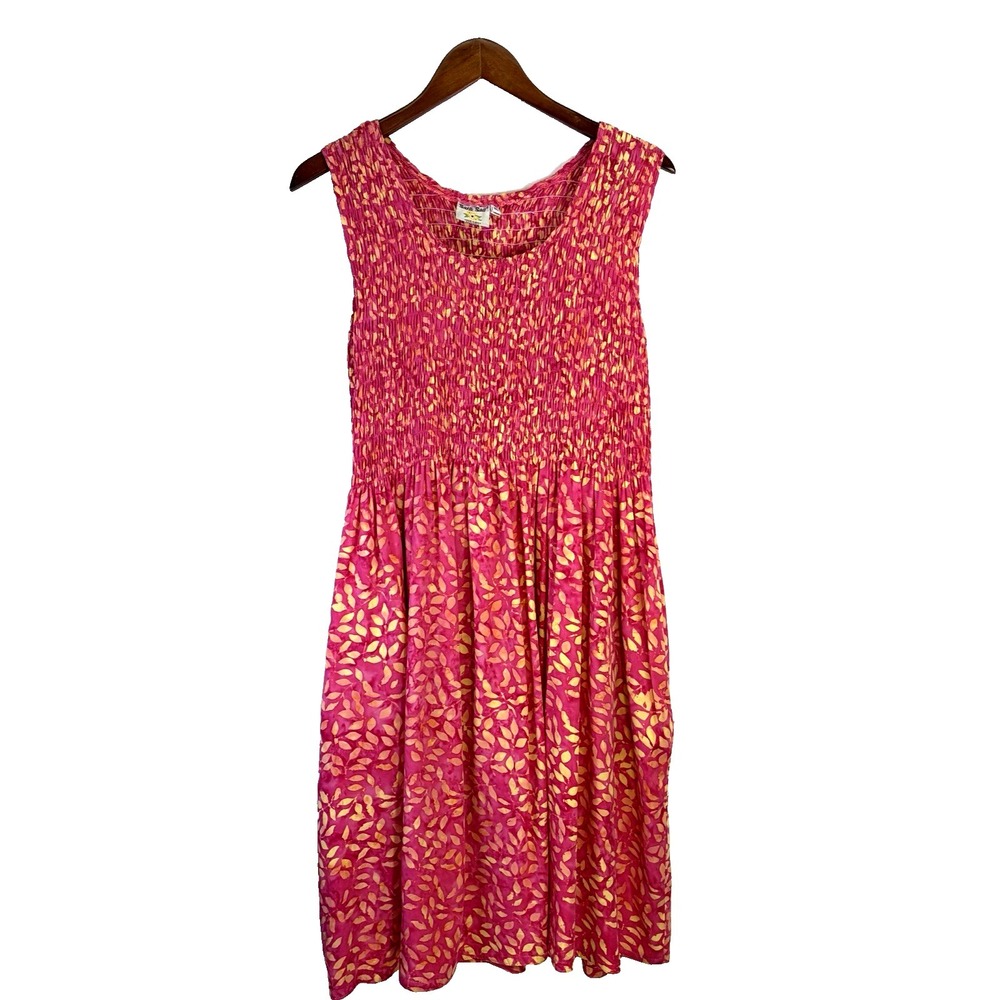 Batik Bali Ruched Woman's Dress Size M/L Pink Batik Vacation Beach Resort Cruise